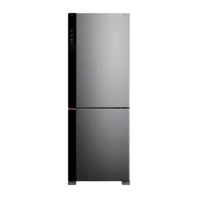Foto frontal da geladeira Brastemp BRE66A · bivolt, acabamento Inox