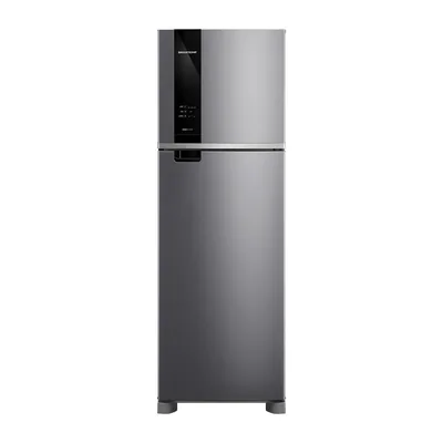 Foto frontal da geladeira Brastemp BRM52M · 127 V ou 220 V, acabamento Inox