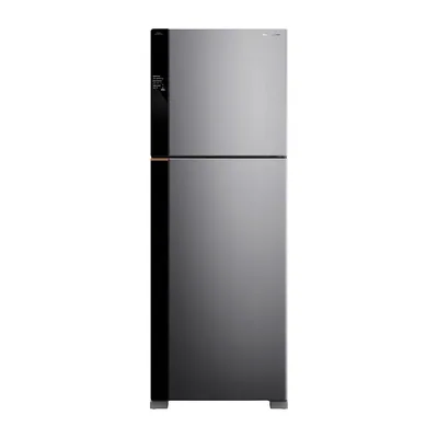 Foto frontal da geladeira Brastemp BRM62A · bivolt, acabamento Inox