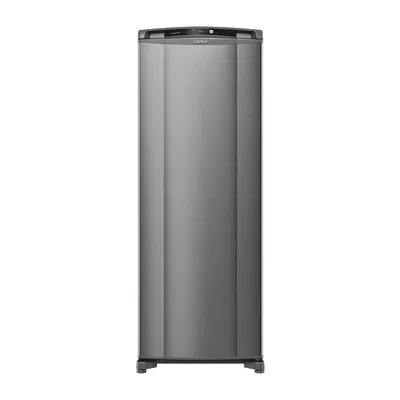 Foto frontal da geladeira Consul CRB39M · 127 V ou 220 V, acabamento Inox