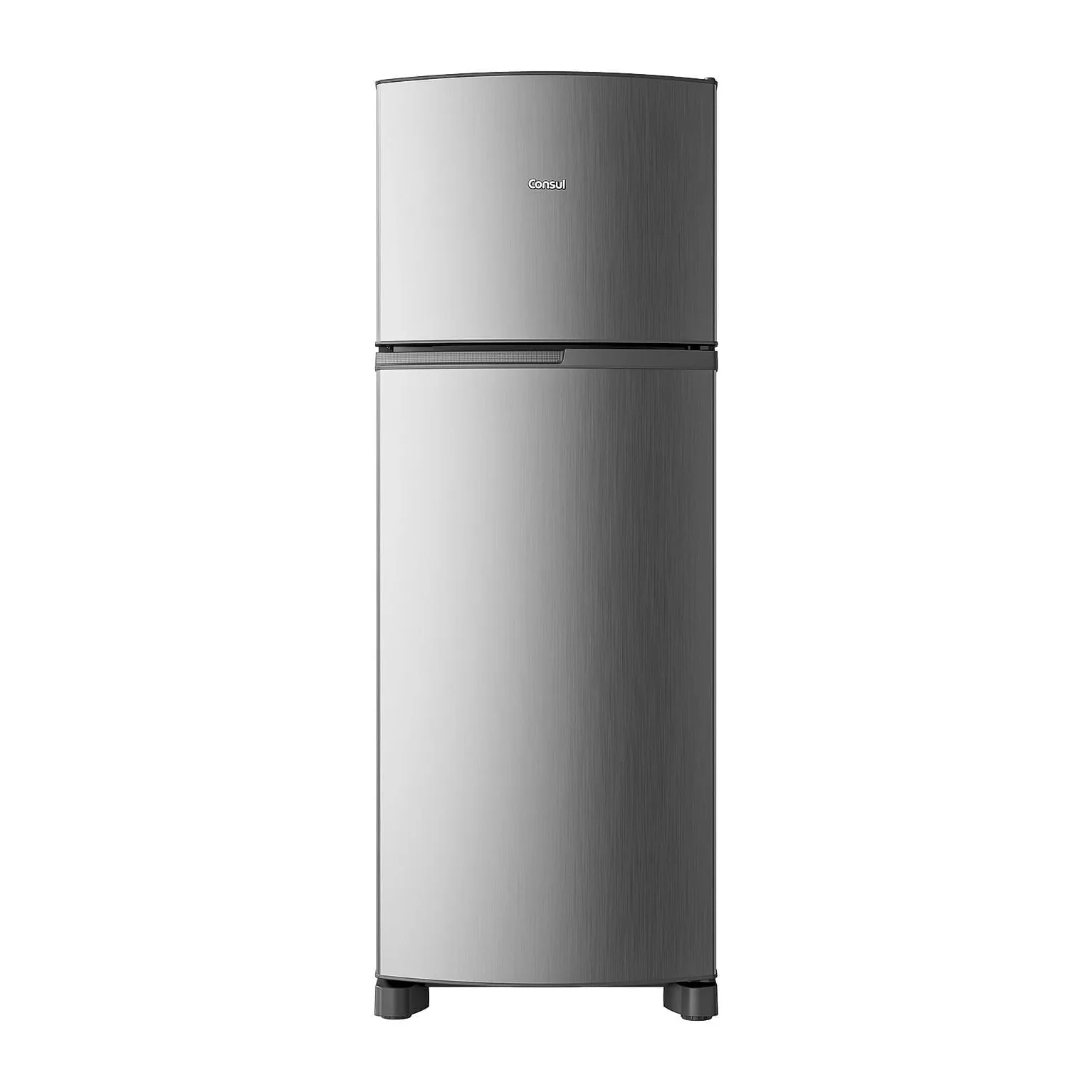 Foto frontal da geladeira Consul CRM40M, acabamento Inox