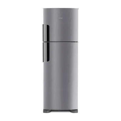 Foto frontal da geladeira Consul CRM44A · 127 V ou 220 V, acabamento Inox