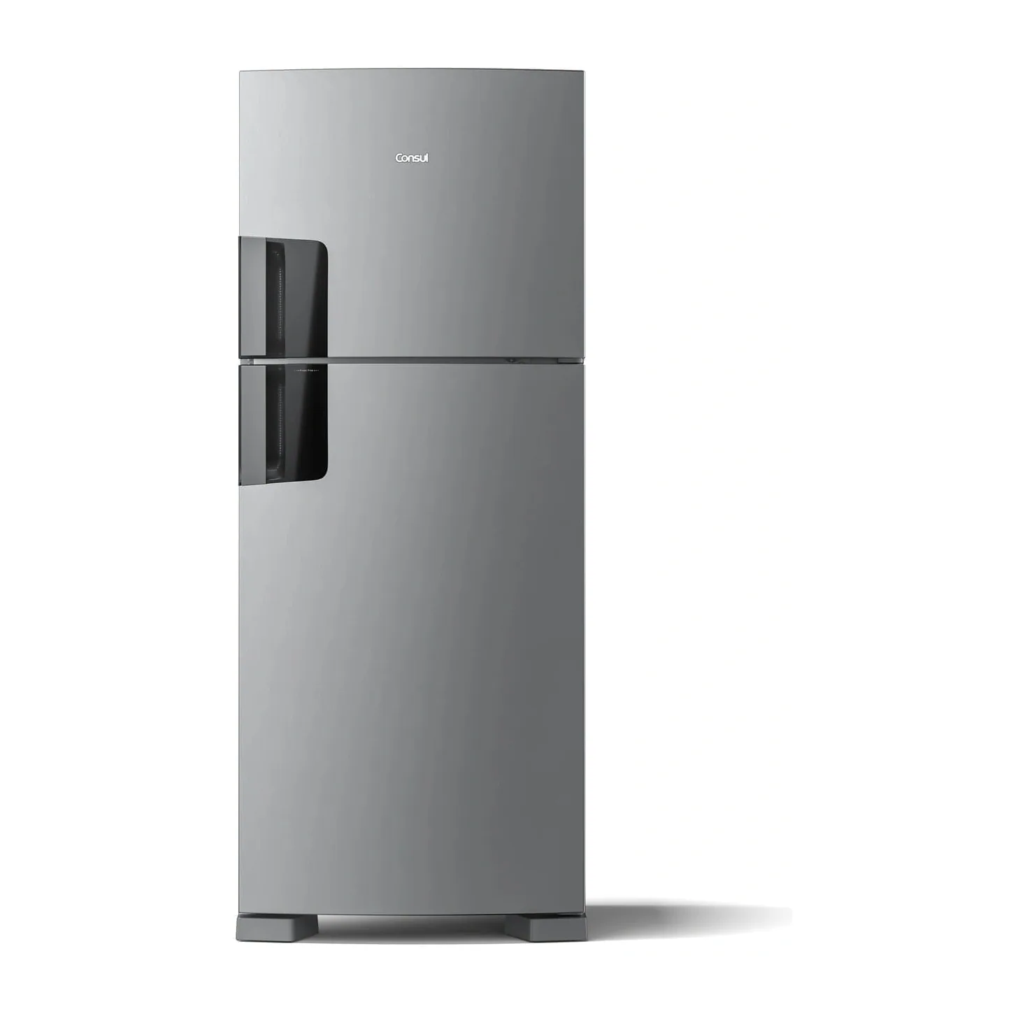 Foto frontal da geladeira Consul CRM50F, acabamento Inox