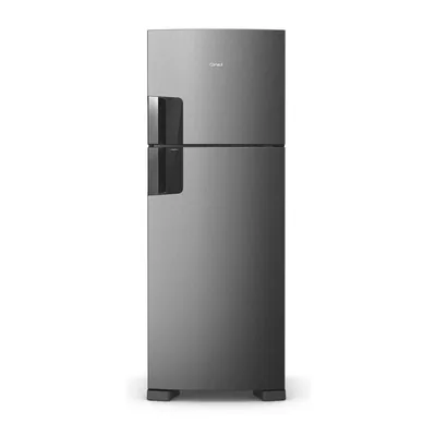 Foto frontal da geladeira Consul CRM53M · 127 V ou 220 V, acabamento Inox