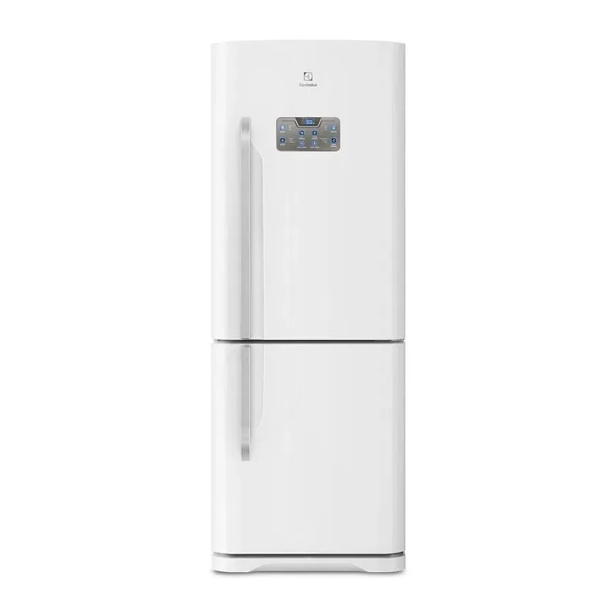 Foto frontal da geladeira Electrolux DB53, acabamento Branco