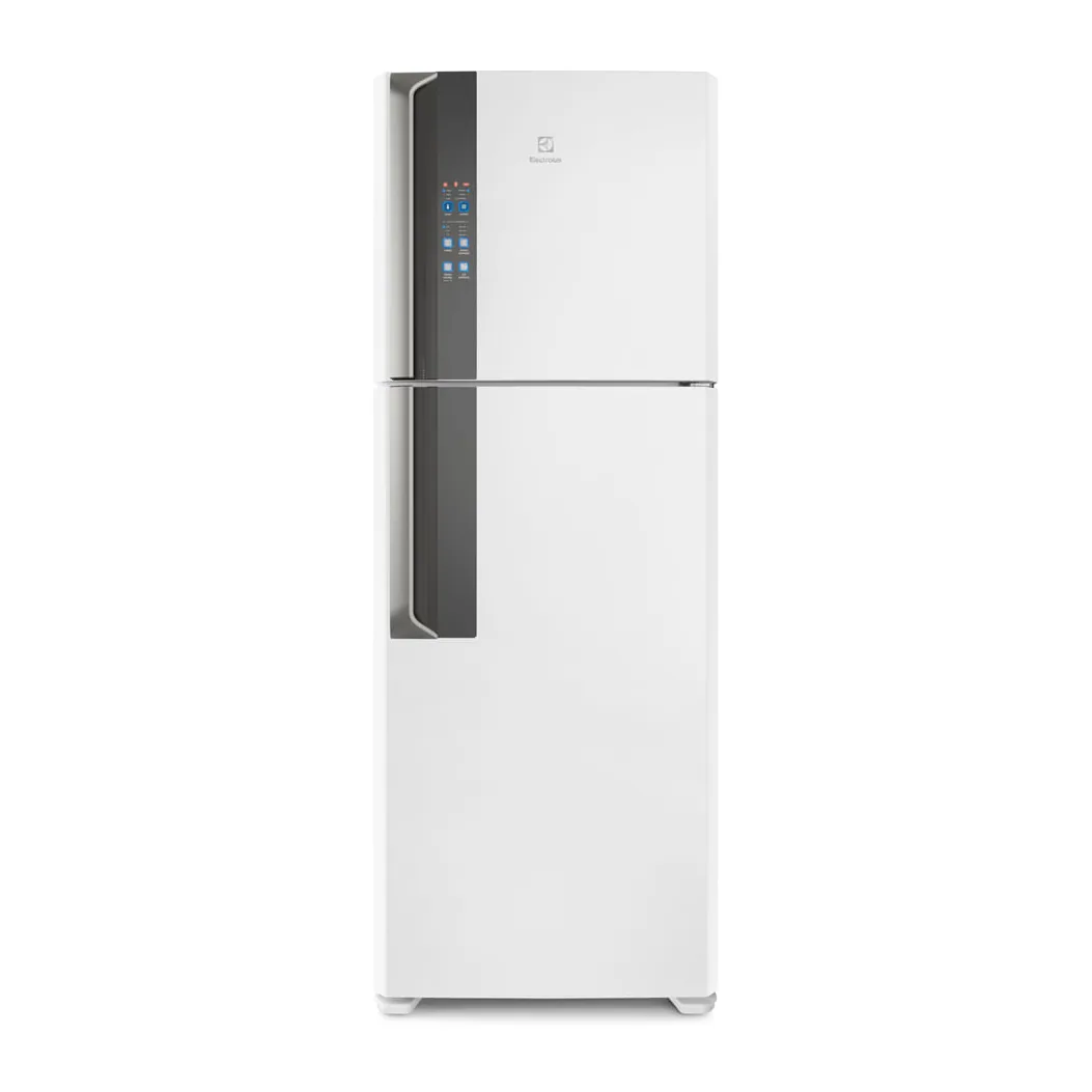 Foto frontal da geladeira Electrolux DF56, acabamento Branco