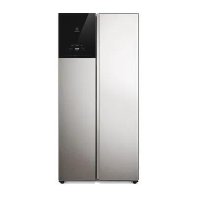 Foto frontal da geladeira Electrolux ES40 · bivolt, acabamento Inox