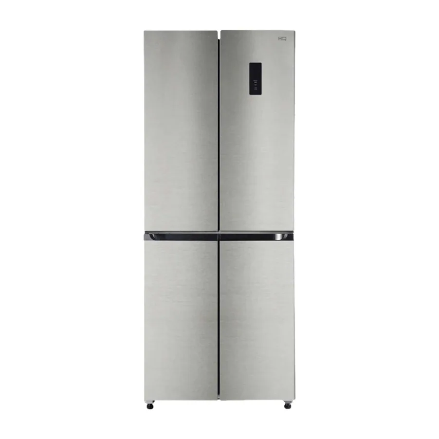 Foto frontal da geladeira HQ HQ-426MDFF, acabamento Inox