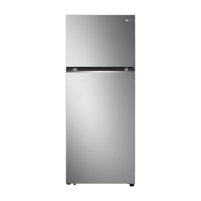 Foto frontal da geladeira LG GN-B392PLM · 127 V ou 220 V, acabamento Aço brilhante (Inox Look)