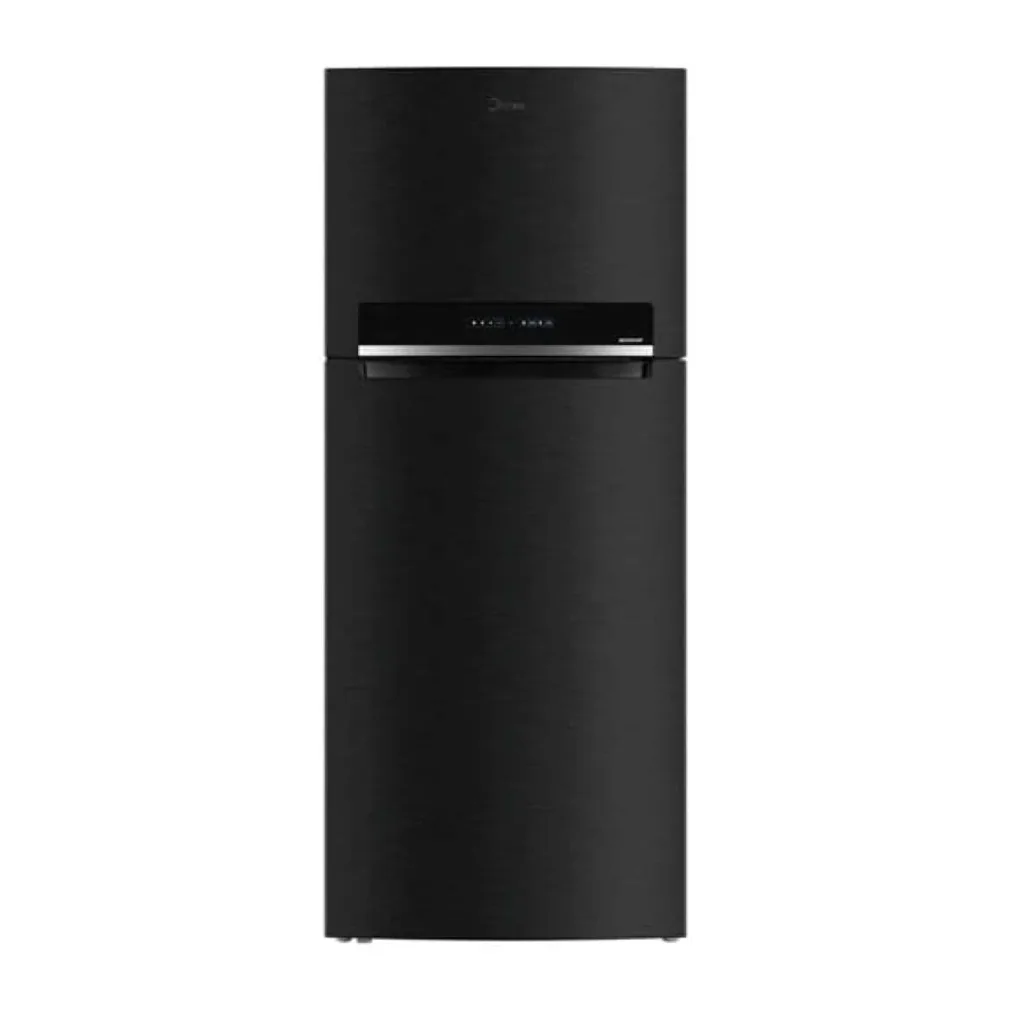 Foto frontal da geladeira Midea MD-RT611EVK, acabamento Preto