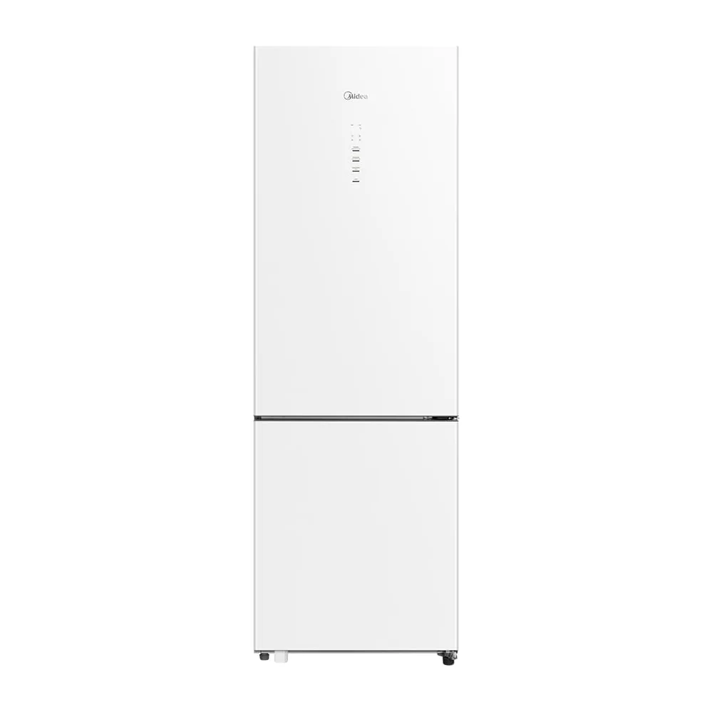 Foto frontal da geladeira Midea MDRB548FGD, acabamento Branco