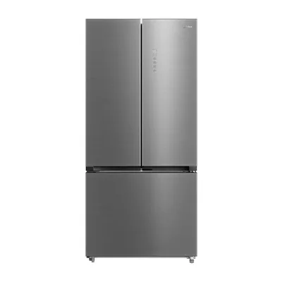 Foto frontal da geladeira Midea MDRM905MMD · bivolt, acabamento Cor inox