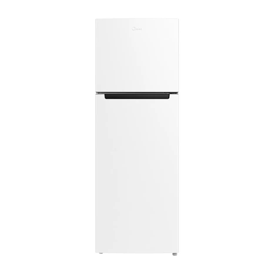 Foto frontal da geladeira Midea MDRT554EVF, acabamento Branco
