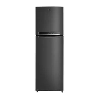 Foto frontal da geladeira Midea MDRT572EVD · bivolt, acabamento Preto