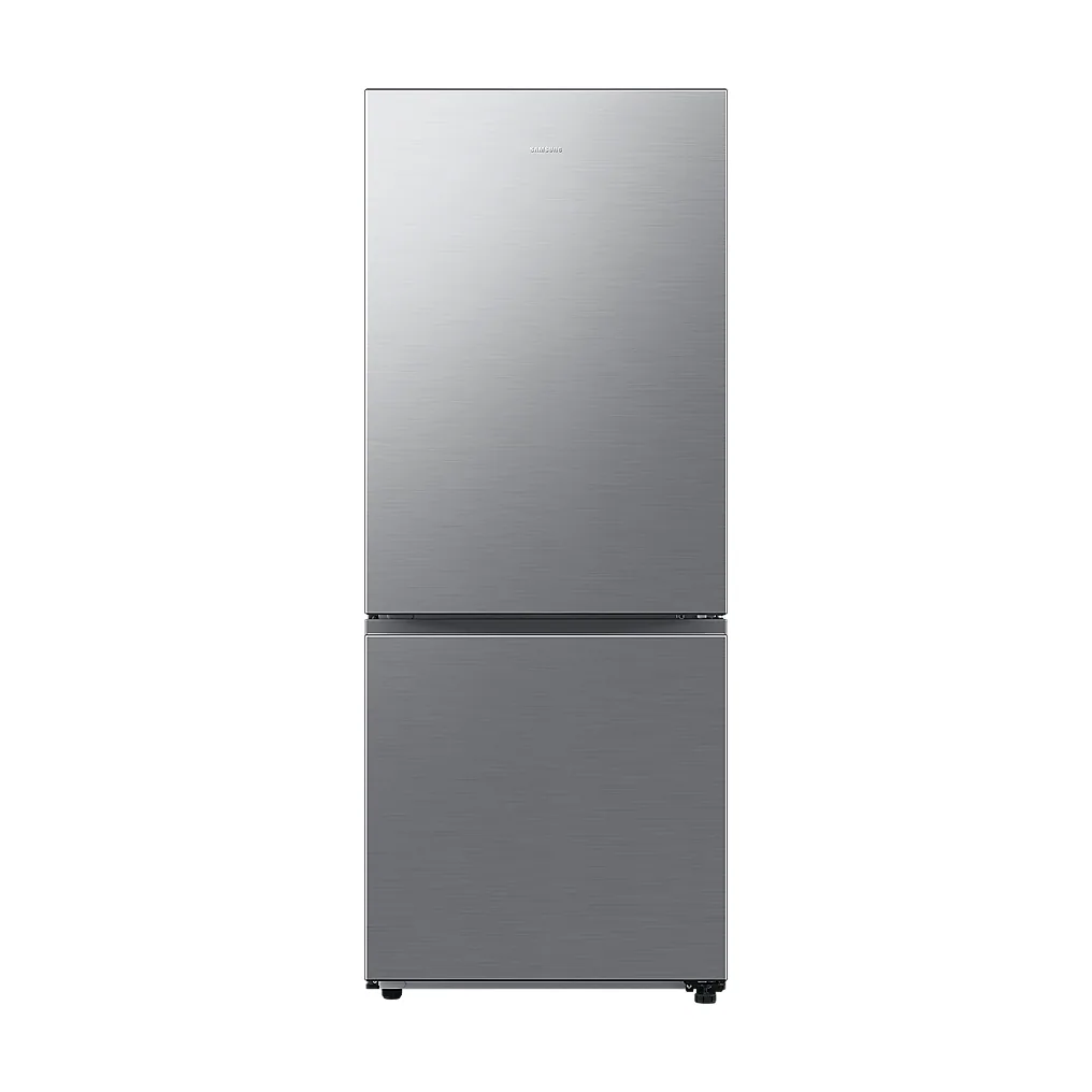 Foto frontal da geladeira Samsung RB50DG6020, acabamento Refined Inox