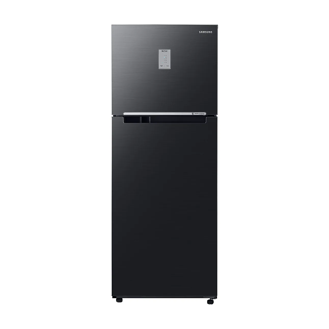 Foto frontal da geladeira Samsung RT38K5A0J, acabamento Black